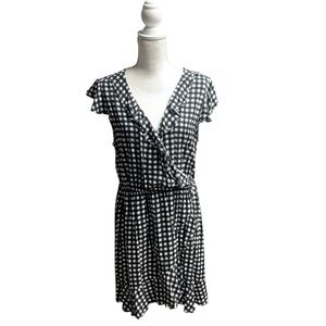 Arizona Jean Co black/white faux wrap dress size XL cap sleeves slip on